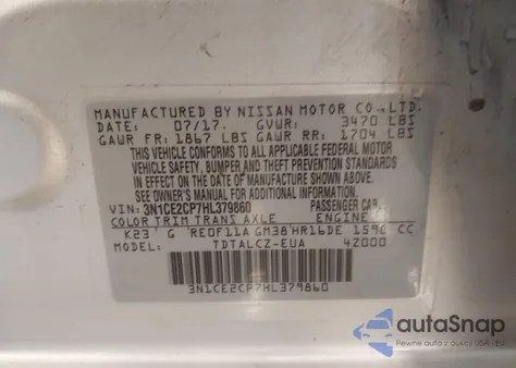 2017 Nissan Versa Note S Plus from USA, damaged, VIN 3N1CE2CP7HL379860